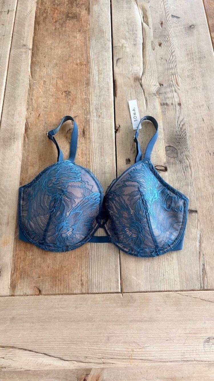 SOMA Dark Harbour Green 34DDD Lightly Lined Lace Plunge Bra